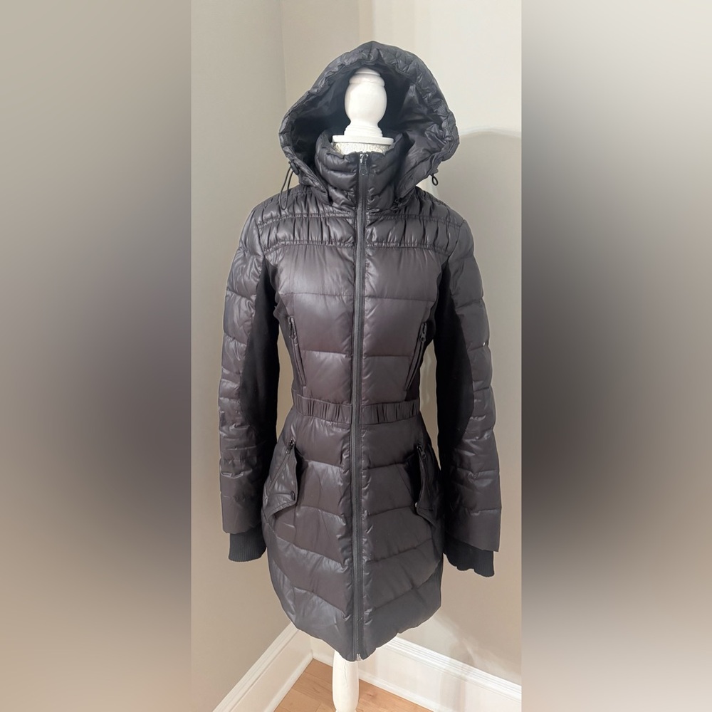 Bebe puffer Black down feather fill hood quilted Coat XS